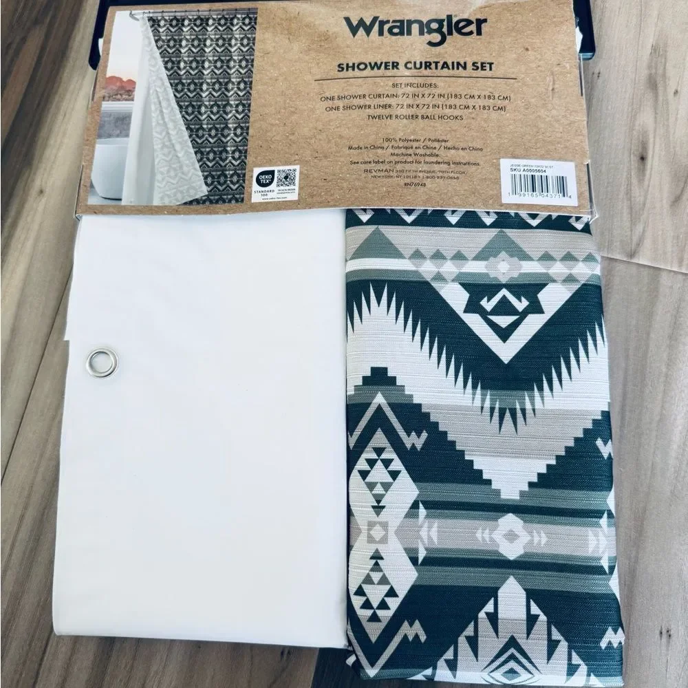 Wrangler 14-pc Complete Shower Curtain Set Green Western Aztec Southwest